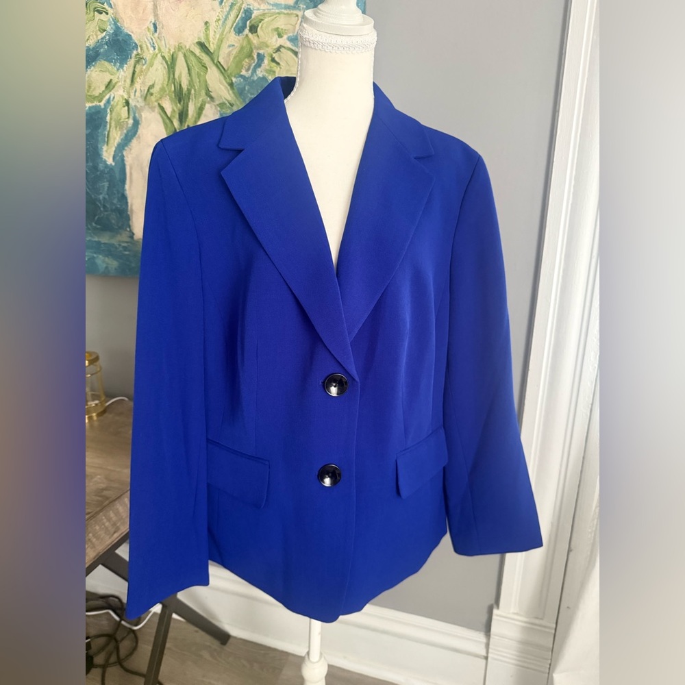 NWT Kasper Women’s Royal Blue 2 Button Blazer Jacket Career Plus 16W Stretch